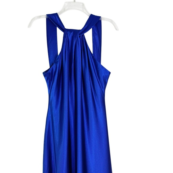 Calvin Klein Halter Neck Gown with Draped Neckline and Open Back Blue Size 14 - Picture 7 of 10
